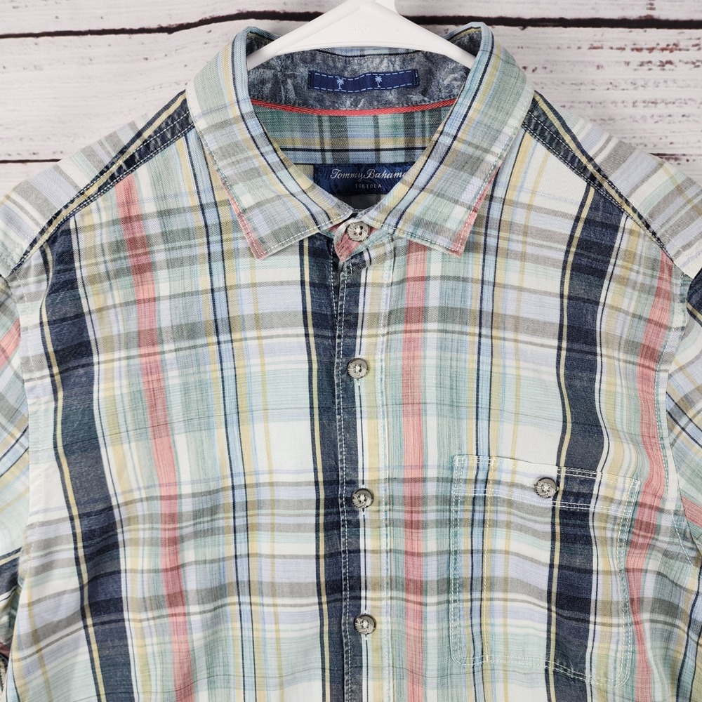 Tommy Bahama Tortola Hazy Fade Check Shirt Mens M Regular Blue Plaid Button Up